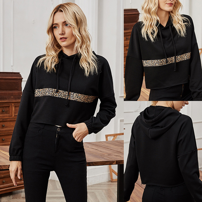 Cross-border foreign trade website stitching casual hooded sweater women's fashion autumn loose slimming top T-shirt