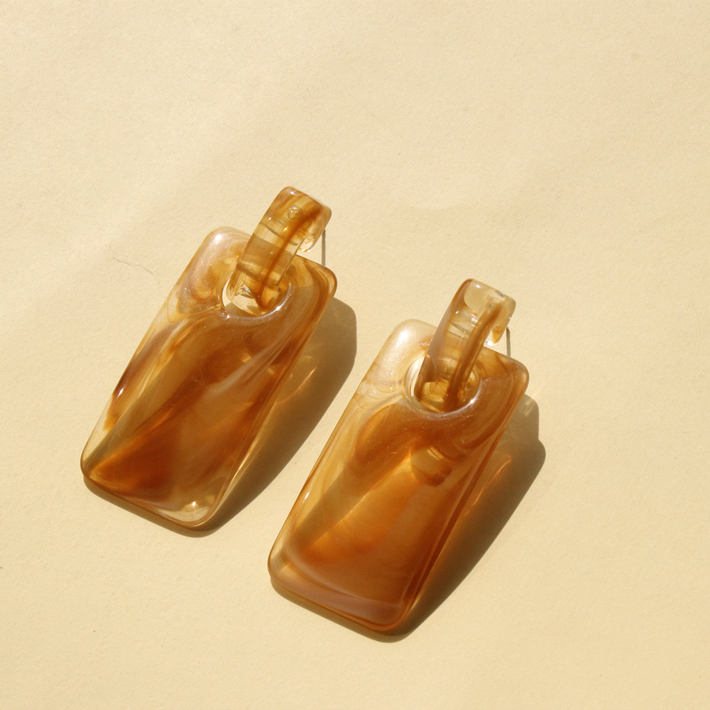 Weekend, Lawn Occasion Brown Coffee Resin Earrings Chinese Ink Painting Pattern Large Acrylic Studs Women's Fashion Jewelry Magazine Photoshoot