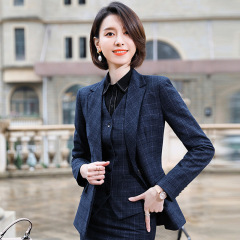 秋冬の格子のスーツのズボンの女性の4つのセットの職業の服装の正装のスーツの小さいスーツのファッションの気質の19110
