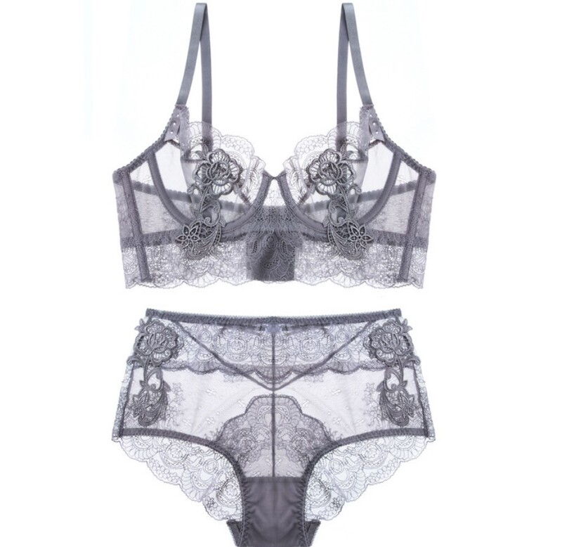 Foreign Trade Sexy Thin Lace Embroidery Anti-Dew Point Bra Suit Underwear Women's Gather Bra High Waist Underwear