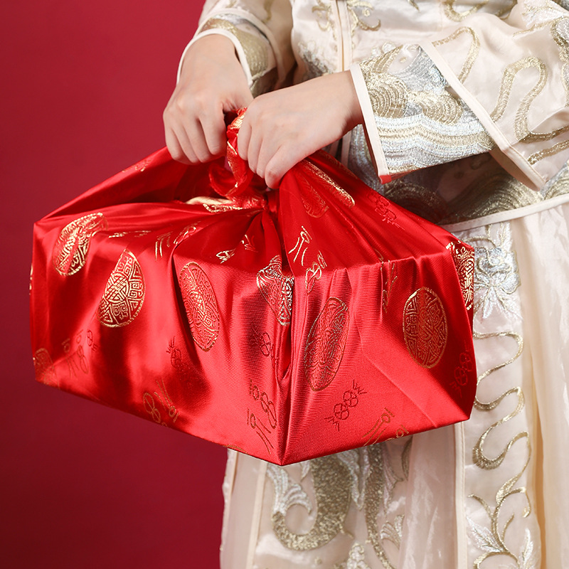 婚庆红布喜盆包裹布中式结婚红包袱皮缎面女方陪嫁用品大号包袱