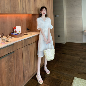 东大门女装A字裙2020夏季韩版新款V领百搭潮时尚气质拼接连衣裙女