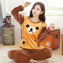 ins加厚法兰绒情侣睡衣男女通用卡通可爱家居服女珊瑚绒套装加绒