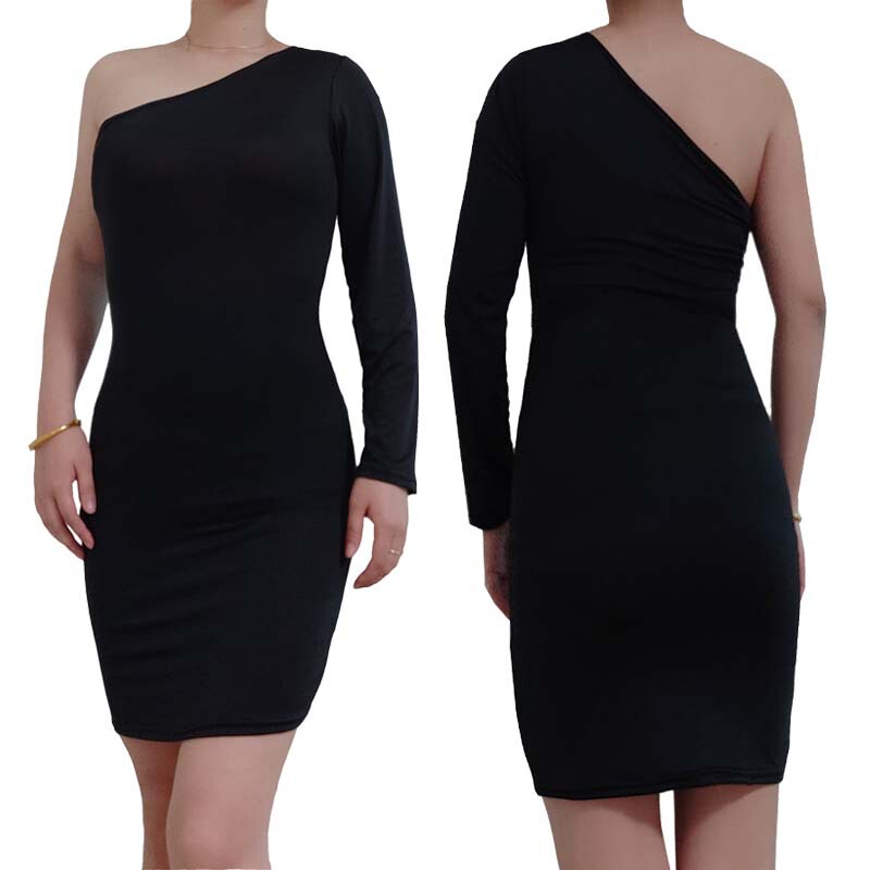 2026 Cross-Border Women's Ebay Aliexpress Wish One-Shoulder Long-Sleeve Backless Black Dress Amazon