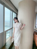 Lace hook flower cheongsam skirt A-line skirt bubble Short Sleeve Dress