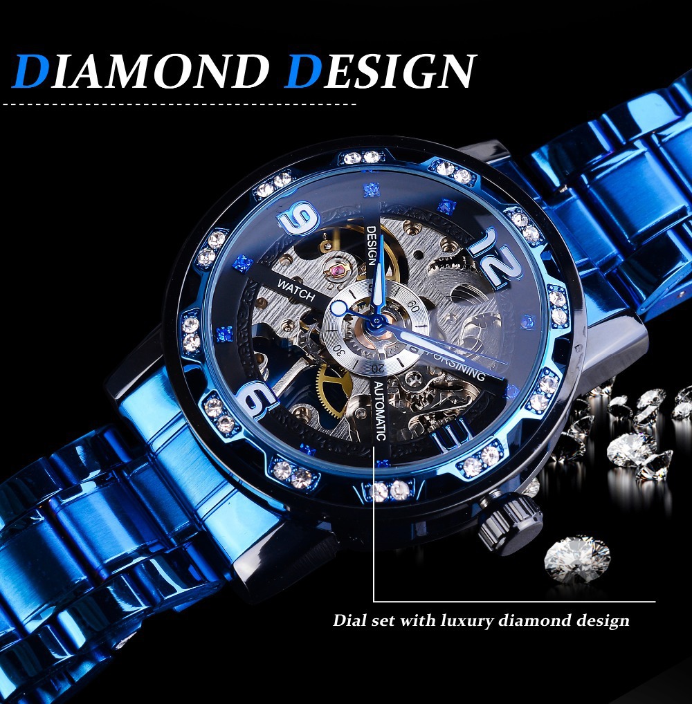 Forsining Watch Men's Fashion Casual Classic Popular Hollow Rhinestone Manual Mechanical Watch_voghion.com