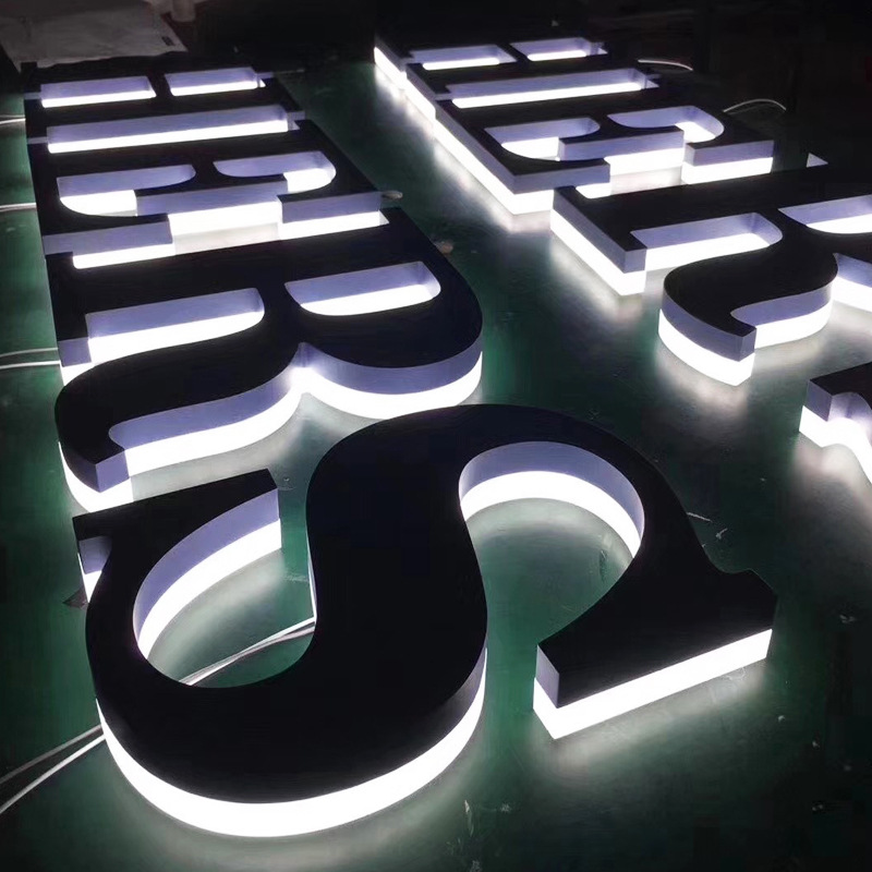 精工LED背发光字不锈钢钛金亚克力水晶底背打光广告门头招牌制作-阿里巴巴