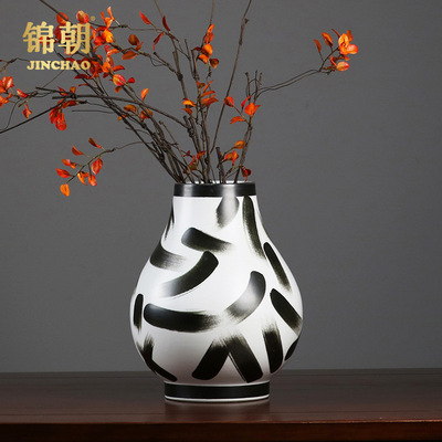 现代新中式手绘禅意花瓶花器摆件样板房家居客厅玄关餐桌软装饰品