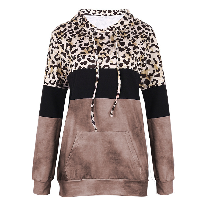 women s leopard print loose long-sleeved hooded sweater NSKX5815