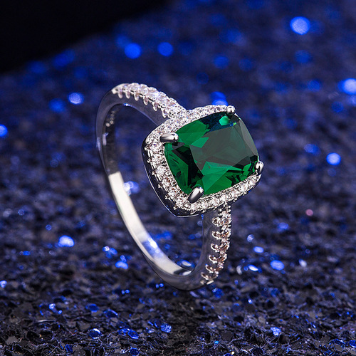 European and American classic retro ring female Amazon square diamond zircon ring simple women's square multi-color ring