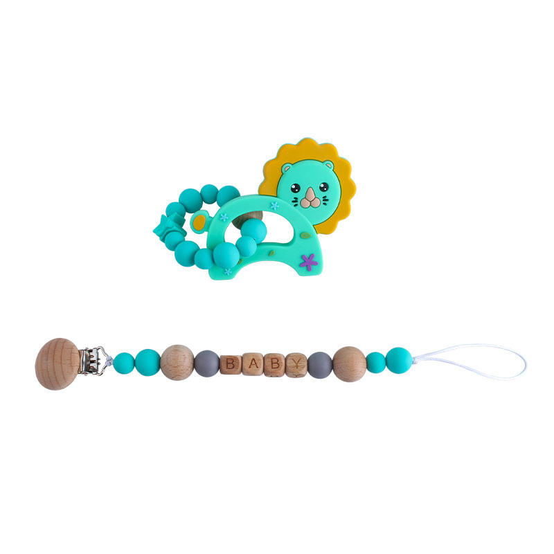 Personalizable bebé haya chupete clip chupete cadena pequeño León de silicona juguete mordedor chupete cadena traje