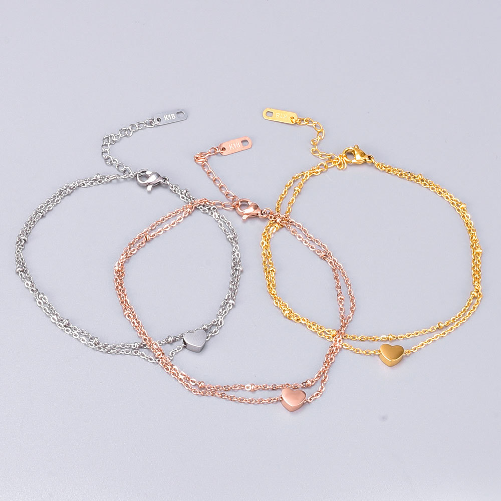 Y16 Version Fashion Elegant Heart Plated 18k Rose Gold Anklet Female Color Gold Titanium Steel display picture 1