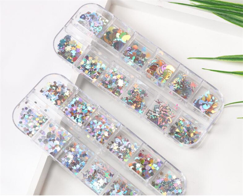 Fábrica al por mayor de uñas 12-rejilla larga caja de almacenamiento transparente acrílico joyería rhinestone caja de embalaje caja larga