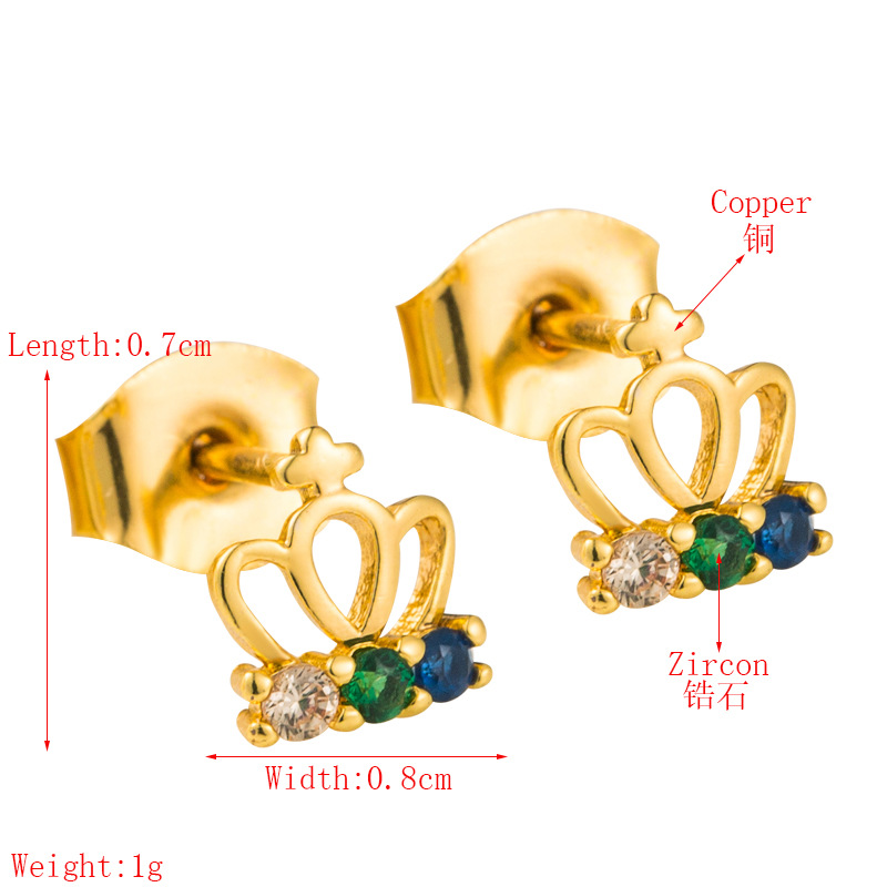 Fashion Temperament Hollow Crown Earrings Micro-set Zircon Earrings Small And Charming Wild Earrings  Wholesale Nihaojewelry display picture 1