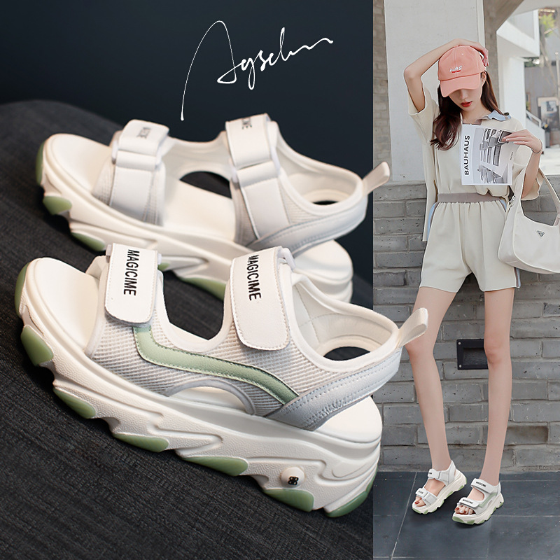 Diddy Sandals A summer 2020 new pattern fashion Muffin The thickness of the bottom motion Women's Shoes genuine leather Velcro ins Trendy shoes