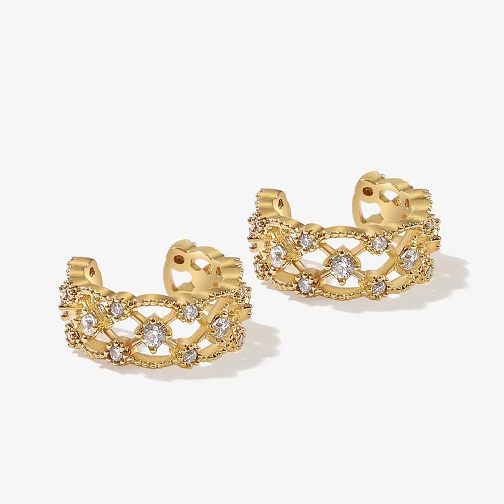 European And American Style Real Gold-plated Ear Clips For Women Without Pierced Ears,Fashionable And Versatile Zircon Clip Earrings For Women