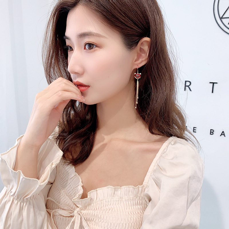 New Trendy Long Fox Tassel Earrings Retro Earrings 925 Silver Needle Earrings Wholesale Nihaojewelry display picture 10