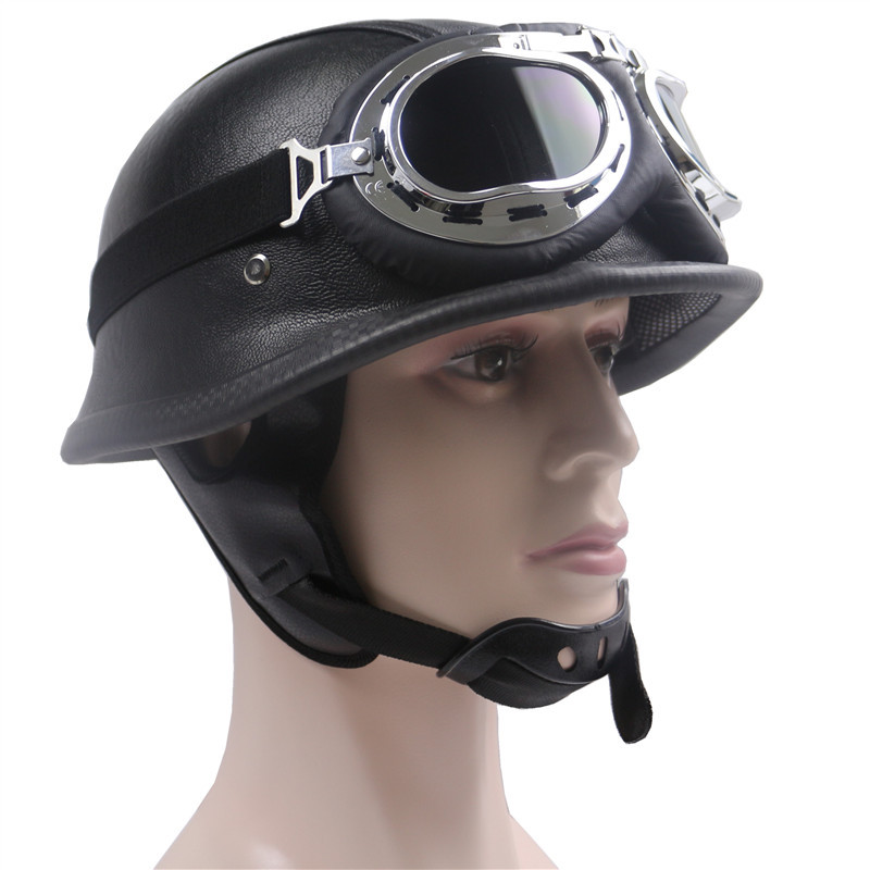 New Black Leather ZR307 American Brand WWII Retro M35 Shape Harley Helmet_voghion.com