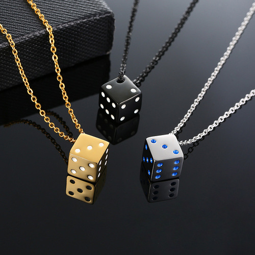 hiphop stainless steel dice pendant men's necklace steel color black hip hop jewelry titanium steel necklace PN-1313