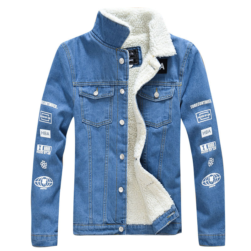 Winter Style Trendy Men's Large Size Foreign Trade Denim Jacket Lamb Fleece Jacket Thickening Plus Velvet Denim Jacket