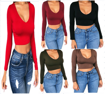 Autumn solid color sexy short long-sleeve