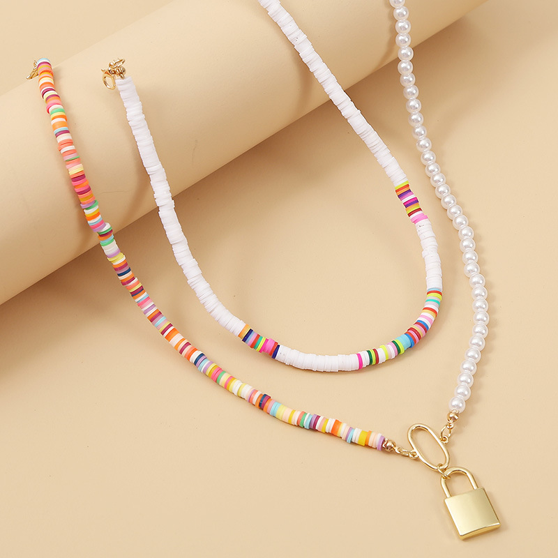 Exaggerated Colorful Soft Ceramic Multilayer Necklace Bohemian Two-piece Beaded Pendant Jewelry Wholesale Nihaojewelry display picture 4