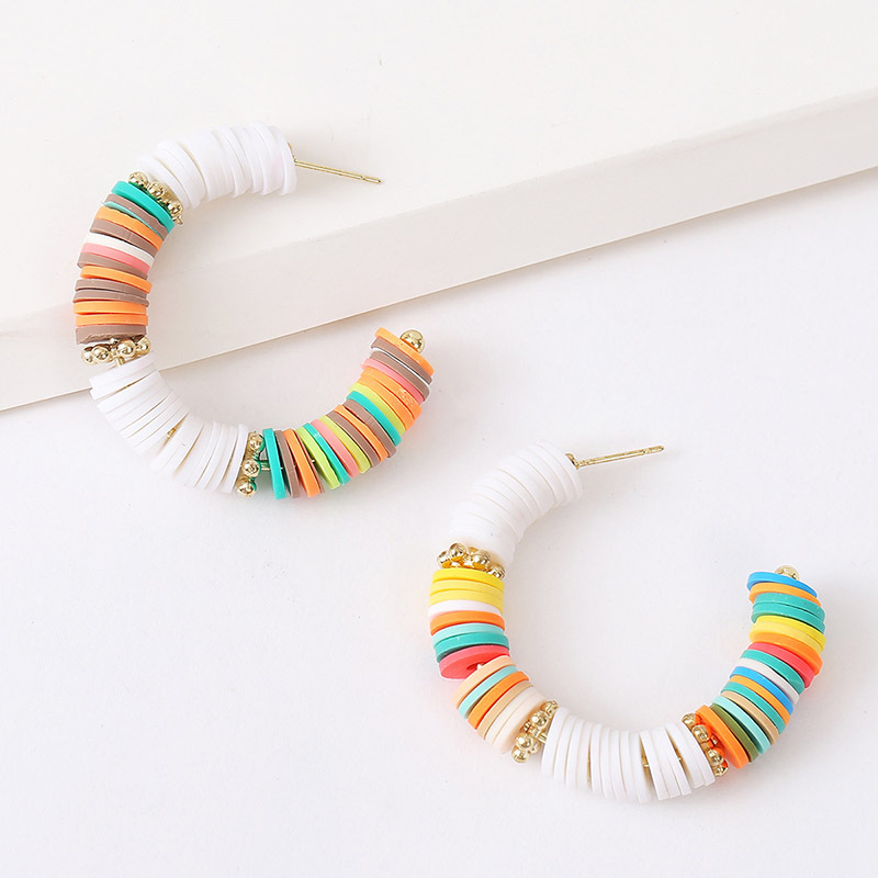 Fashion Trend Handmade Soft Clay C-shaped Beaded Earrings Color Earring Jewelry Wholesale Nihaojewelry display picture 8