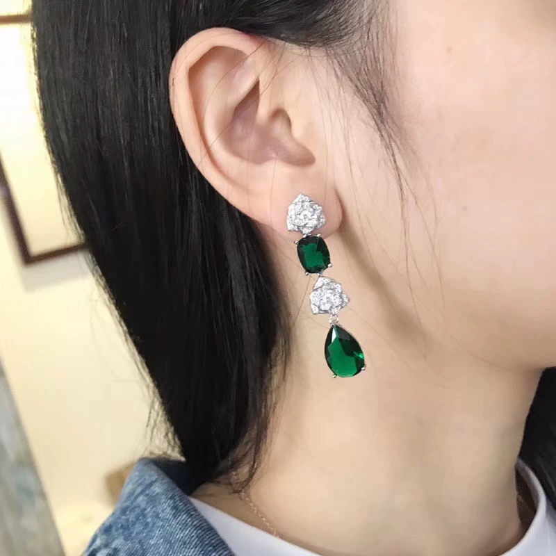 Серебряная игла, серьги из изумруда, инкрустация камнем, изящная циркония, образец серебра 925, интернет-знаменитость