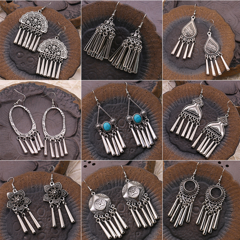 Daily Occasion 1 Pair Ethnic Style Tassel Flower Alloy Plating Hollow Out Women's Drop Earrings