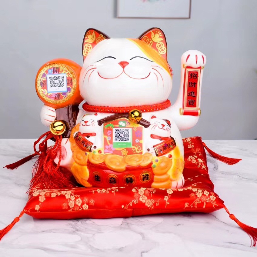 Personalizada estilo japonés suerte tambor escaneo código suerte gato regalo cajero decoración código QR función de pago fortuna gato