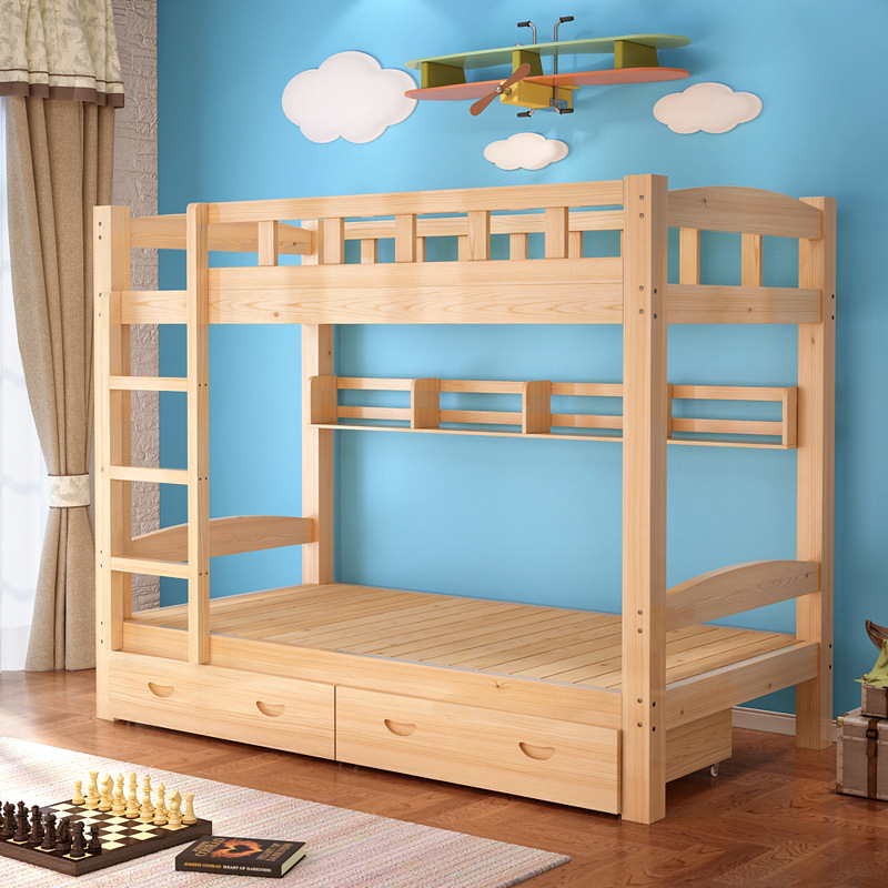 Solid wood, out of bed, simple modern adult solid wood bed, children, high low child, wooden bed, factory direct bunk bed