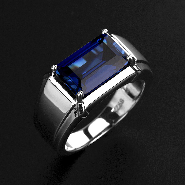 Simple Fashion Business Emerald Rectangle Men's Open Ring Domineering Men's Live Mouth Ring