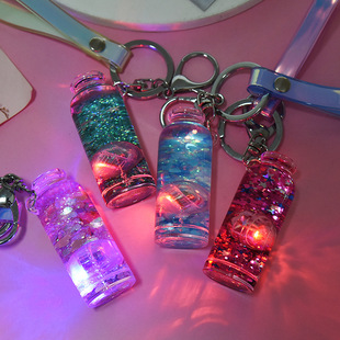 Summer Simulation Transparent Cup Luminous Keychain Ice Crack Flashing Light Acrylic Diamond Rope Pendant Car Key Chain Wholesale display picture 21