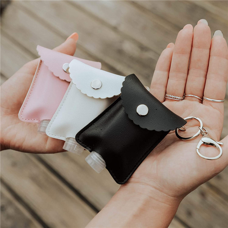 Hand Sanitizer Leather Case with Keychain, Portable No-Wash Bottle, Refillable Bottle, Pu Storage Bag, Storage Pouch, Tablet