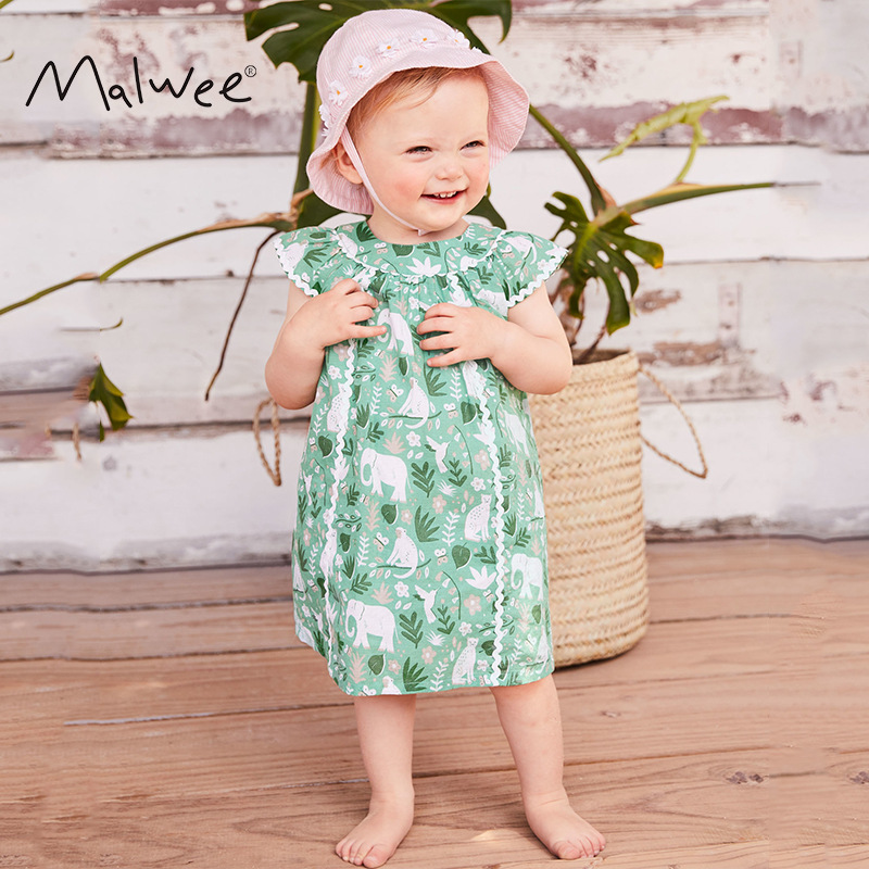 Malwee vestido de niñas 2022 verano falda floral de manga corta para niños falda europea y americana nueva para niños al por mayor