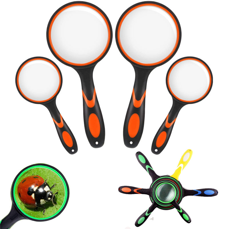 High-definition 10x handheld children's magnifying glass, elderly reading gift exhibition gift rubber anti-slip magnifying glass
