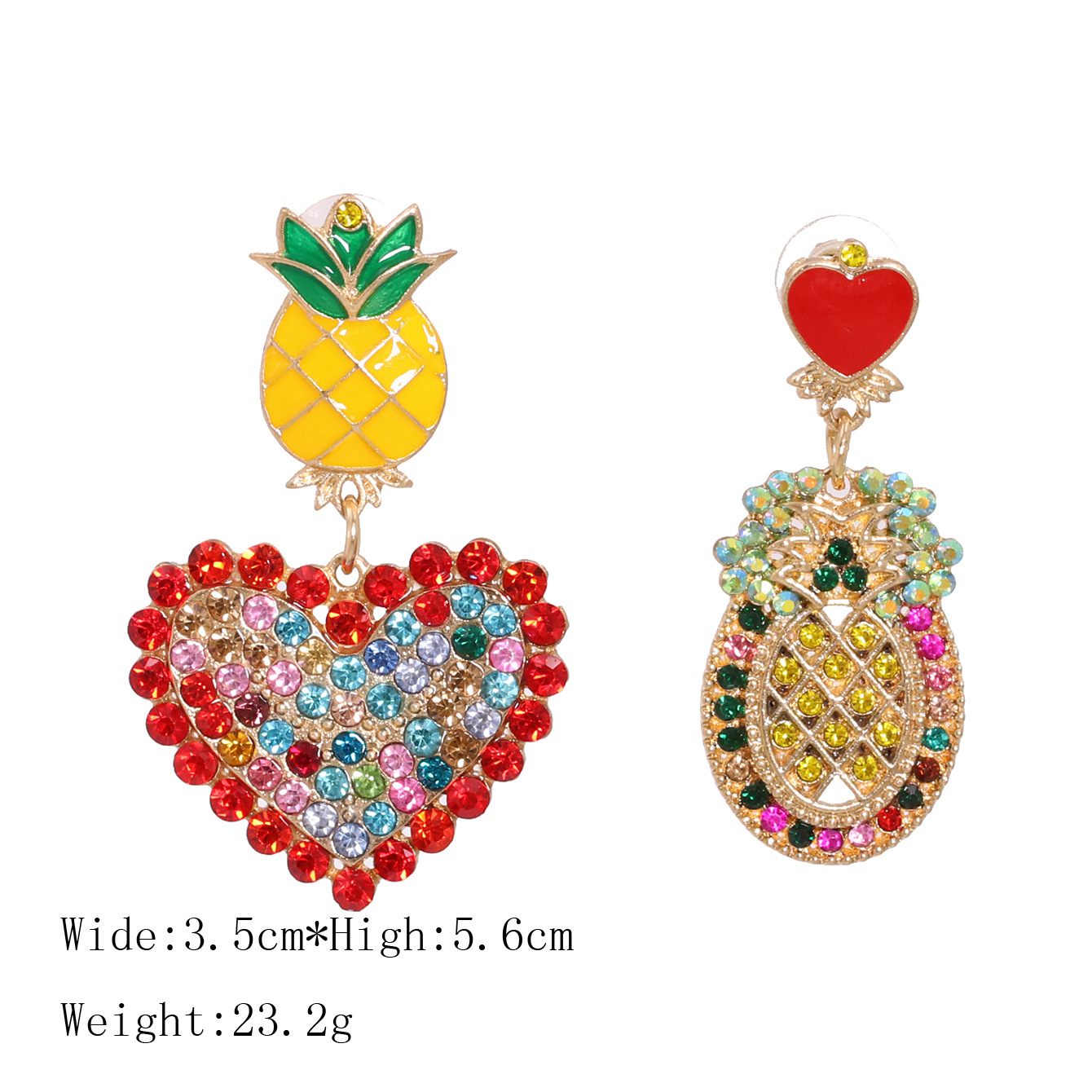 Pendientes De Botón Asimétricos Para Mujer En Forma De Corazón De Fruta De Piña Exagerada Geométrica display picture 1