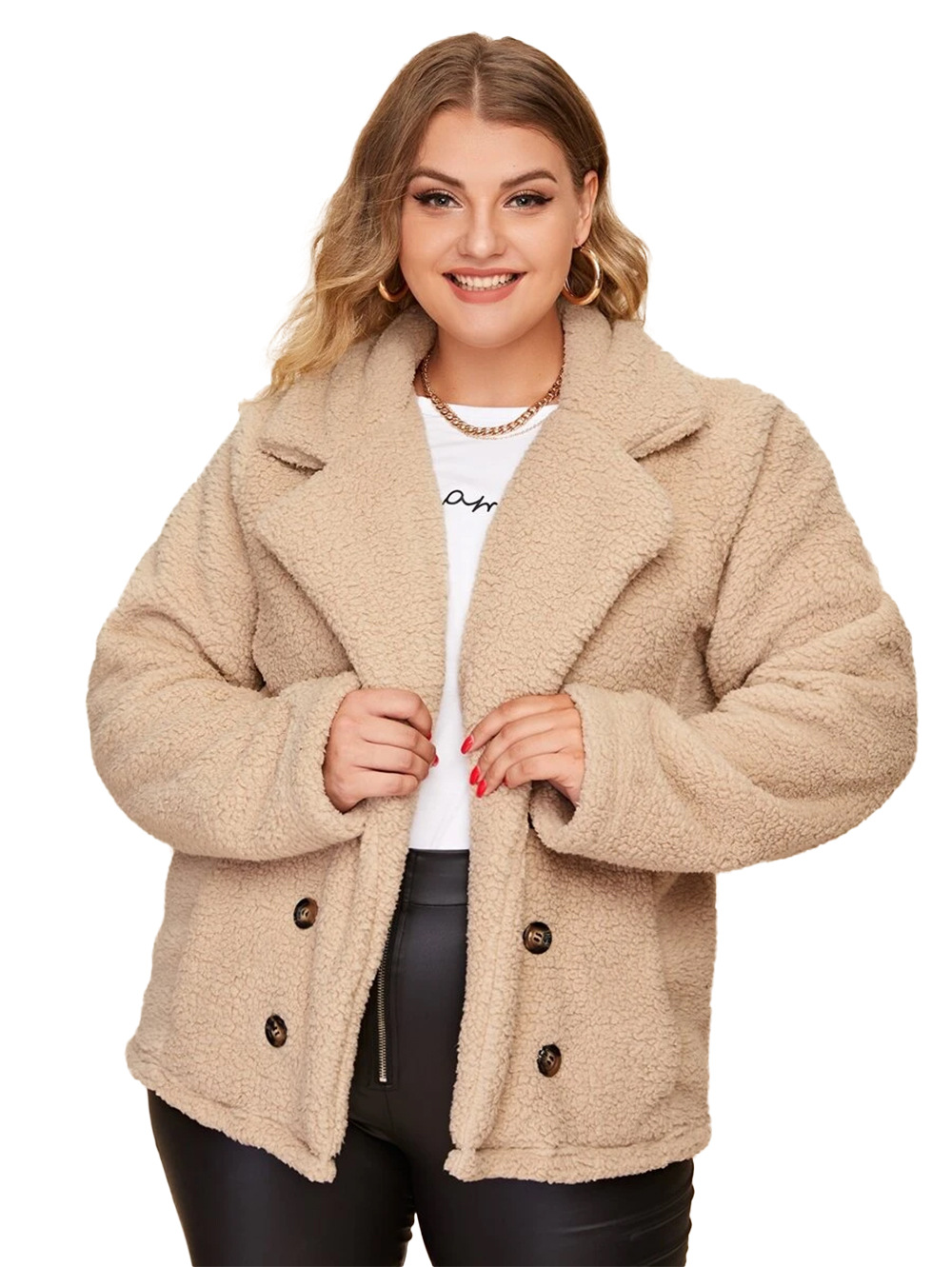 new lapel double-breasted large size lamb wool coat NSDF3271