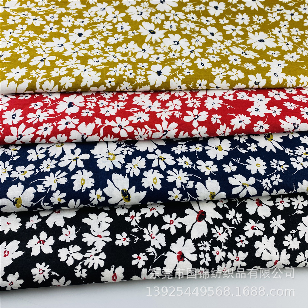 热销新款纯棉小清新印花布全棉133*72府绸印小雏菊童装连衣裙面料