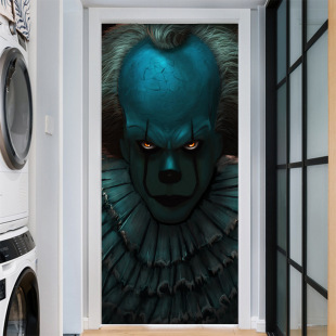 MT 2.233 Halloween Horror Clown Creative 3D Door Person Personal Wooden Door Family Decoration Wall Sticker Revival Wall Patch