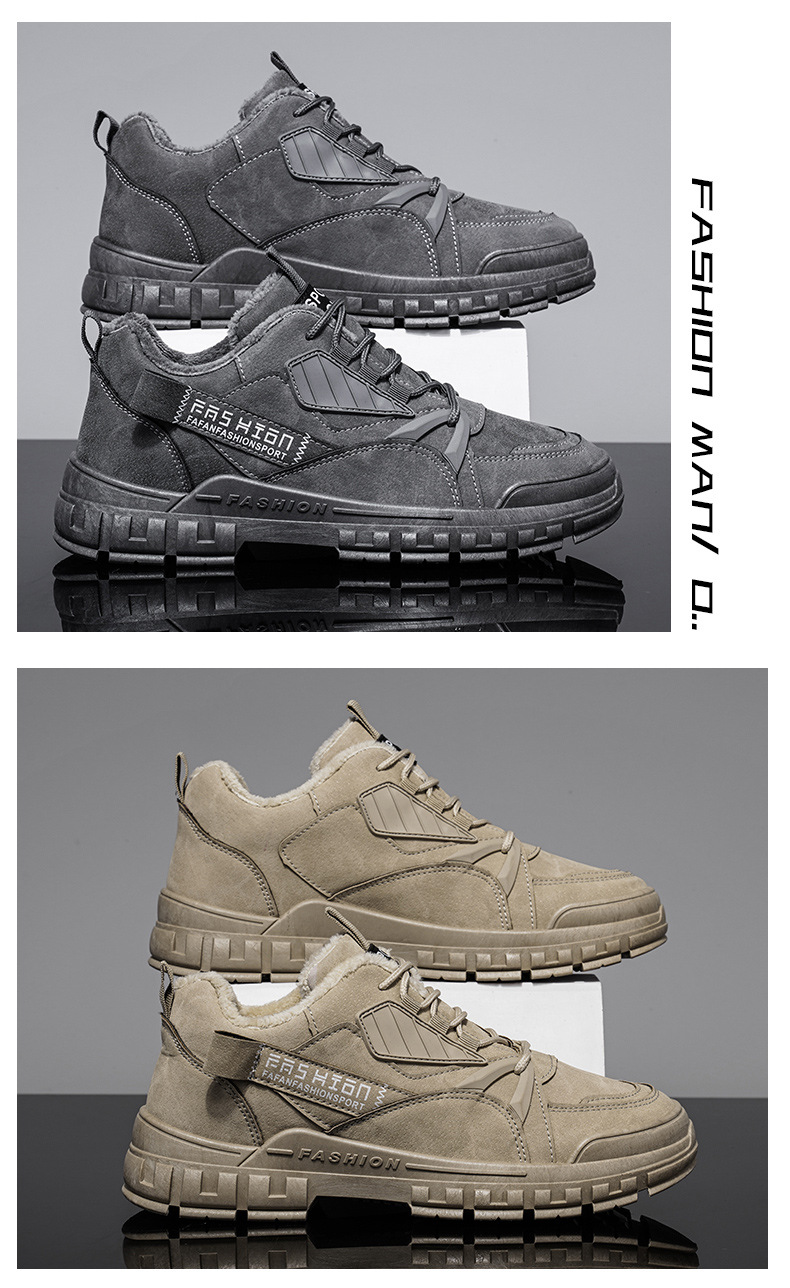 Chaussures basses décontractées en coton pour hommes, chaudes et en velours d'automne et d'hiver, travaux de chantier de sport, bottes Martin imperméables,_voghion.com