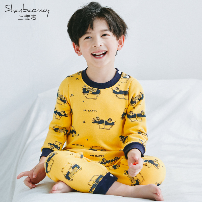 어퍼 바오 마이 가을과 겨울 남학생 따뜻한 기모 두꺼운 잠옷 소년의 안티 킥 배꼽 보호 두꺼운 잠옷
