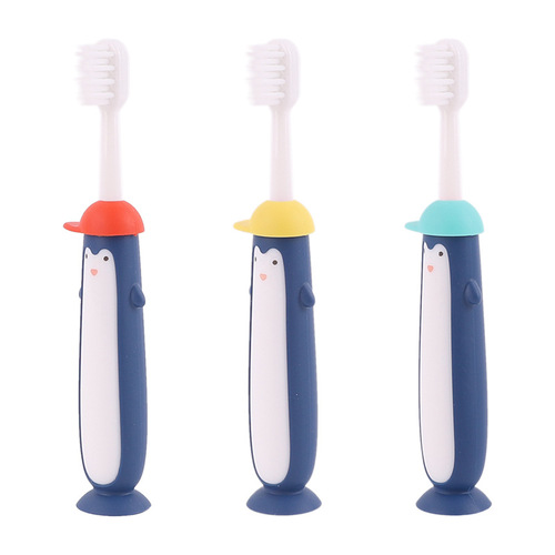 Children's Toothbrush Cartoon Penguin Shape Baby Toothbrush Single Pack Mouth Guard Children's Toothbrush Soft Bristles Wholesale