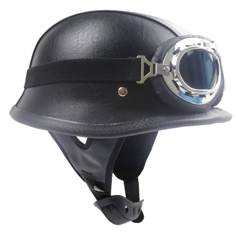 New Black Leather ZR307 American Brand WWII Retro M35 Shape Harley Helmet_voghion.com