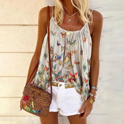 summer new women s butterfly print sling large size loose vest NSYF3652