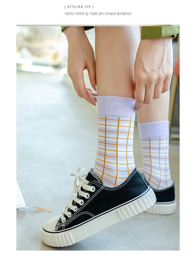 Spring And Summer Purple Plaid Socks Female Harajuku Style Purple Plaid Socks Wholesale display picture 5