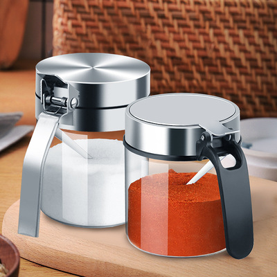 调料盒玻璃调料罐调味瓶胡椒罐盐罐不锈钢盖带勺子厨房用品小工具