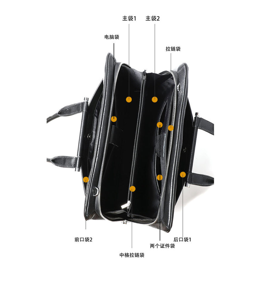 Túi xách nam da bò thật dung tích lớn 38×29×9 cm, túi công sở đeo chéo một vai — Màu đen chi tiết 7