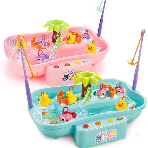 Cross-border children's play house fun toys electric light music rotating fishing plate yellow duck water toy set
