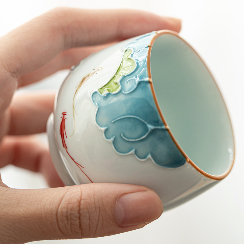 Taza de té de Kung Fu pintada a mano de cerámica taza de té del hogar taza de té pequeña japonesa en relieve grande